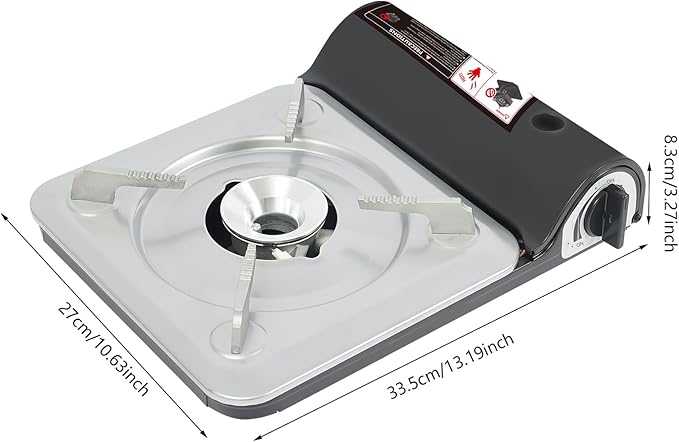 Portable Camping Stove 3500W Gas Burner with Grill Plate and Carry Case Butane Outdoor BBQ Grill for Cooking Hiking Backpacking Road Trip Picnic Gathering (Black)