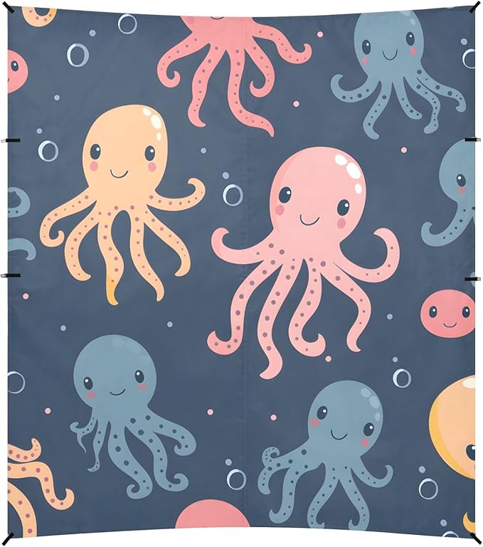 Cute Jellyfish and Octopus Camping Sun Shelter Beach Tent Portable Beach Sun Shade Outdoor Canopy for Camping Trips Fishing Picnic