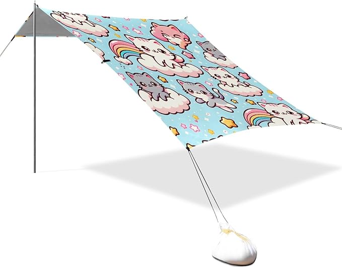 ALAZA Kawaii Cute Cats Beach Tent Sun Shelter UPF50+ Protection Beach Shade Canopy w/ 4 Sandbags for Outdoor Camping Fishing Backyard Fun Picnic 10x9 ft