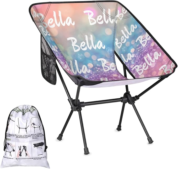 Custom Camping Chair Personalized Portable Backpacking Chair with Name Lightweight Folding Chair for Beach Hiking Rainbow