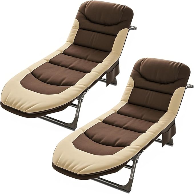 Portable Cot for Camping Adult Folding Camping Cot with Thick Mattress Pillow Adjustable Cots for Sleeping with Pad 26 Wide for Home Office Nap Beach Travel Hiking (Brown 2)