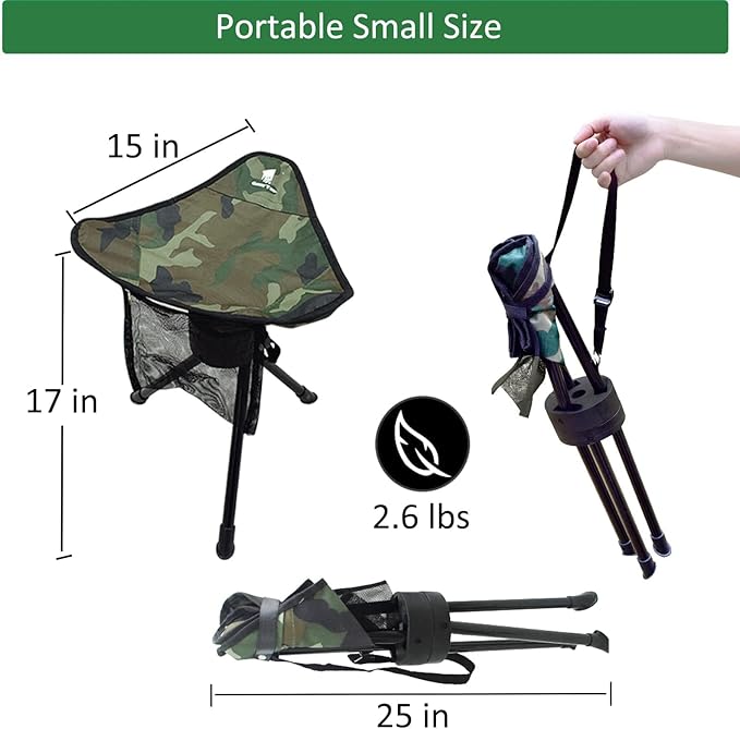 GEERTOP Portable Camping Swivel Folding Stool Seat Foldable Camp Tripod Chair Outdoor Survival Gear for Hiking Fishing Hunting Travel