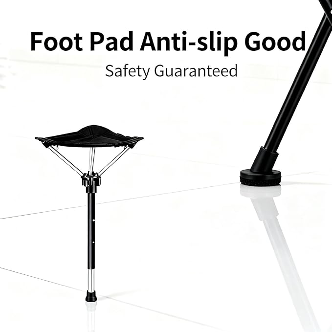 Adjustable Telescopic Folding Stool - Single Leg with Seat Portable Chair with Lightweight &amp Heavy-Duty Support Collapsible Cane for Outdoor Travel Hiking Adults (Single Leg)