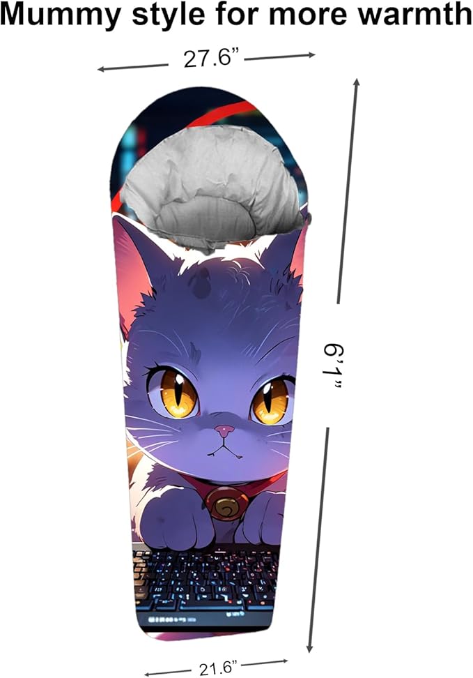 Mummy Style 32 – 59F Kids Sleeping Bag with Pillow Sleeve Full Scale Digital Printing Unicorn Mermaid Kitty or Puppy Lightweight Ideal for Camping Sleepover Boys Girls Youth and Toddlers