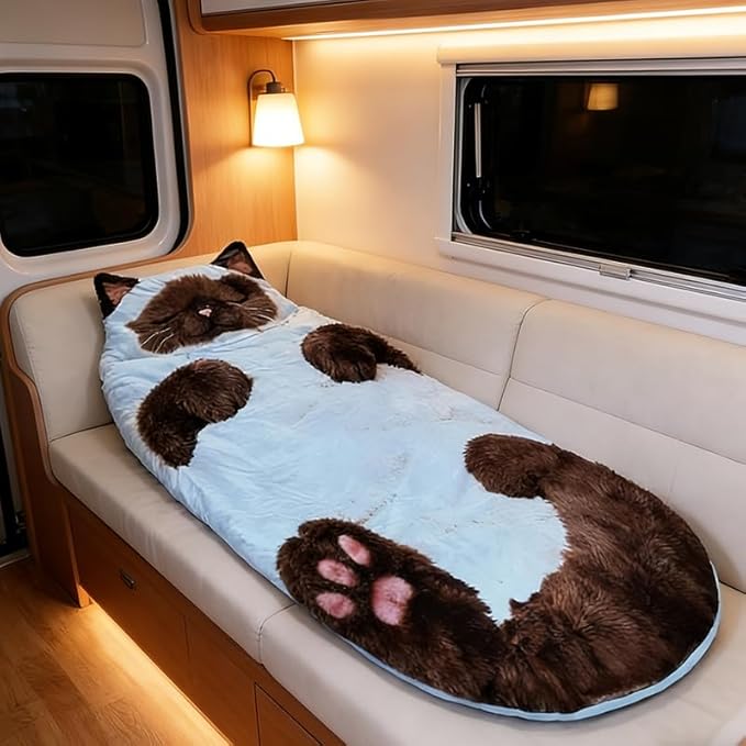 Extra Large Cat Sleeping Bag for Adults Cute Cat Sleeping Bag Soft Plush Warm Cozy Novelty Blanket Bed Indoor Outdoor Camping Use(69in)