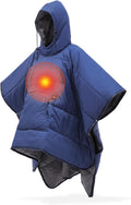 Preboun Heated Blanket Battery Operated 3-temp Thermal Poncho Sleeping Bag Winter Wearable Hooded Water Resistant Cloak Cape with Portable Sack for Men Women Outdoor Sport Backpacking Hiking Hunting