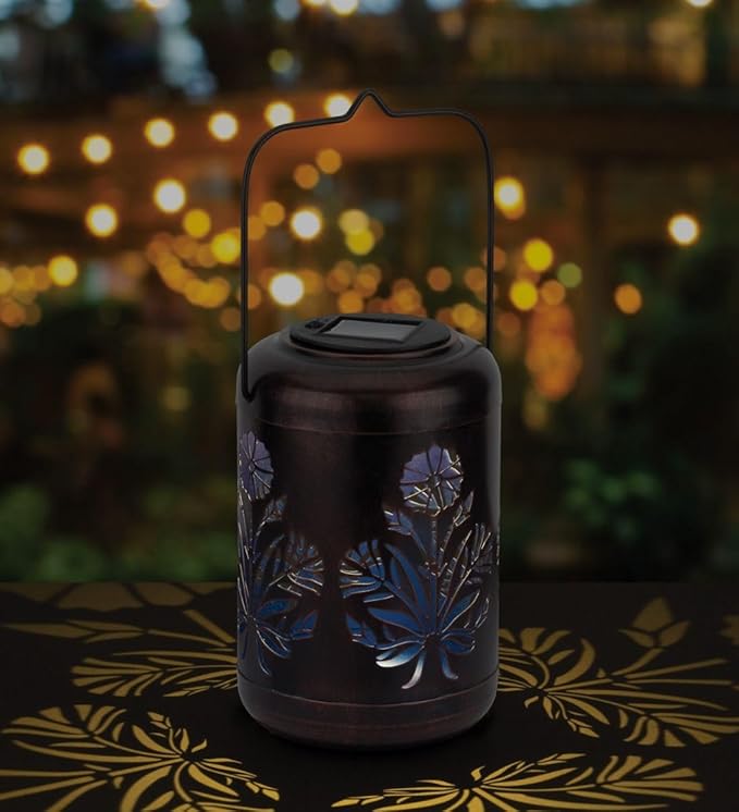 Regal Art &amp Gift Solar Flower Shadow Lantern Outdoor Waterproof Garden Décor Ideal Gift for Women Mom Grandma – Hanging Metal Solar Lights for Yard Patio Backyard Porch Blue