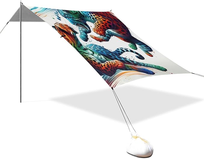 ALAZA Leopards Cheetah Fighting Beach Tent Sun Shelter UPF50+ Protection Beach Shade Canopy w/ 4 Sandbags for Outdoor Camping Fishing Backyard Fun Picnic 10x9 ft