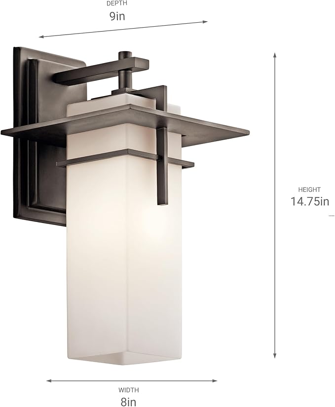 Kichler Caterham 14.75 Outdoor Wall Light in Olde Bronze® 1-Light Exterior Porch Light Wall Sconce with Satin Etched Cased Opal Glass (14.75 H x 8 W) 49643OZ