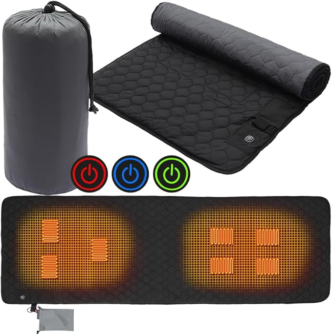 Heated Sleeping Bag Pad Adjustable Warm Foldable Tent Sleeping Mat Seven Zone Heating Machine Washable Quickly Increase Temperature (Blue)