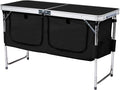 4ft Portable Picnic TablesOutdoor Folding Camping TableAdjustable Height Foldable Grill TablesLightweight Aluminum Picnic Tablewith Storage Compartmentfor Indoor Hiking Camp BBQ Beach (Black)