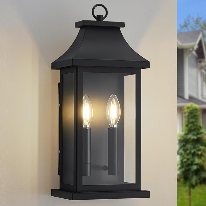 Large Outdoor Wall Lights Outside Lights Exterior Lighting Fixtures Wall Mount Wall Sconce Light Outdoor Lanterns for Porch Black 18 2-Light 1-Pack