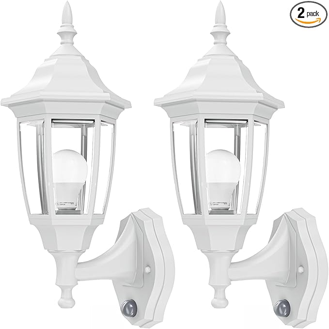EMART Dusk to Dawn Plastic Outdoor Wall Light Fixtures with Bulbs Waterproof and Anti-Corrosion Porch Sconces Exterior Lanterns Wall Mount Lamp for Outside Garage Front Door Patio 2 Pack White