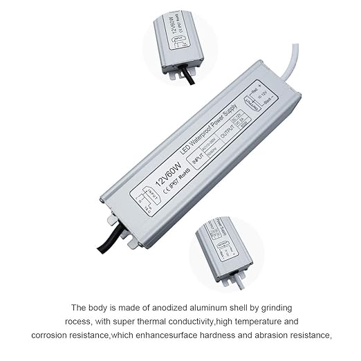 inShareplus LED Power Supply 60W IP67 Waterproof Outdoor DriverAC 110-260V to DC 12V 5A Low Voltage Transformer Adapter with 3-Prong Plug for LED Light Computer Project Outdoor Use