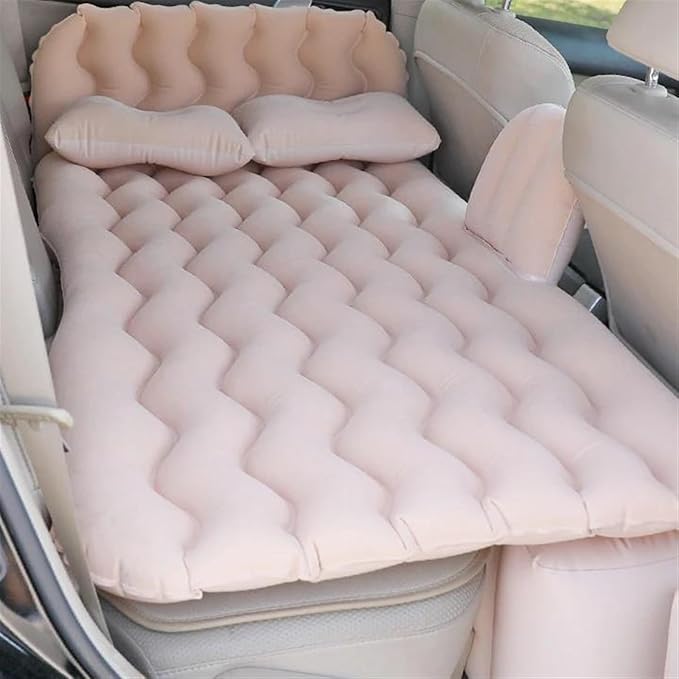 Camping Inflatable Mattress Car Inflatable Mattress Flocked PVC Material Long-Distance Travel Sleeping Pad Outdoor Camping Inflatable Mattress (Beige)