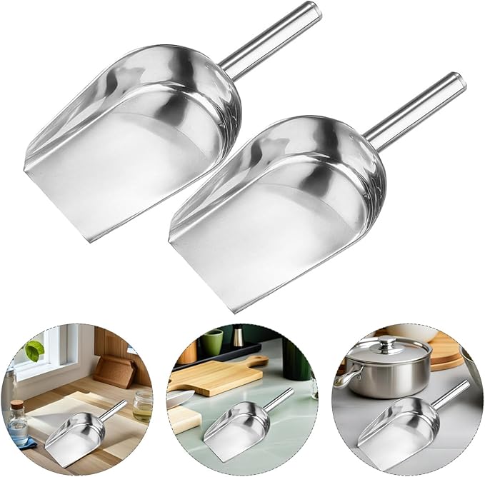 Stainless Steel Ice Cube Shovel 9.84In Flat Bottom Food Scoop for Kitchen Bar Beans Flour Candy Multipurpose Small Metal Shovel