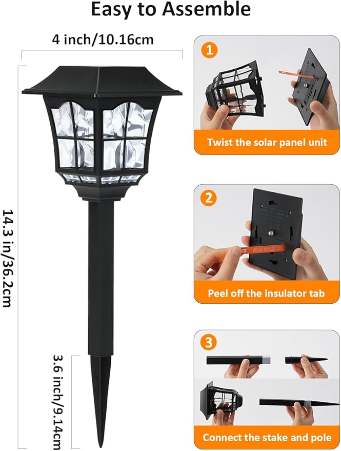 Solar Pathway Lights Outdoor 8 Pack Waterproof Solar Powered Garden Light 3000K Warm White LED Path Landscape Lighting Auto On/Off Outside Decor Lights for Garden Yard Walkway Driveway Lawn