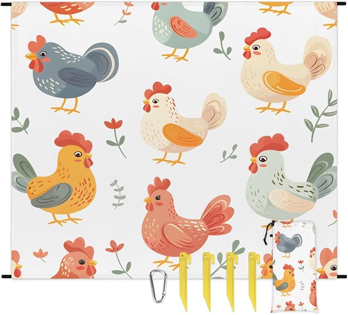 Waterproof Sandproof Beach Blanket 59''×68'' Chicken Baby Polyester Outdoor Picnic Blanket with 4 Stakes &amp Storage Bag for BeachCampingVacation Multi-Color