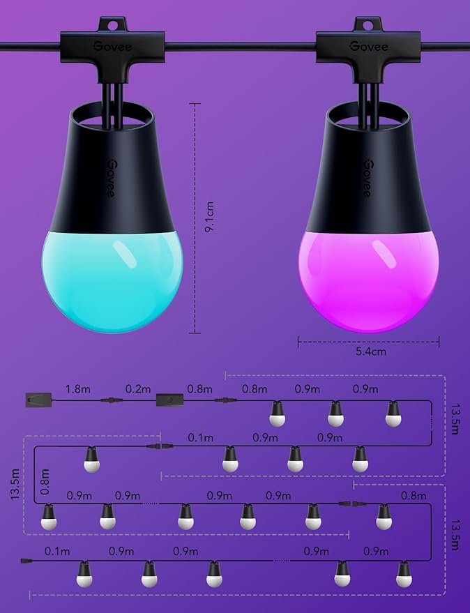 Govee Smart Outdoor String Lights 2 144ft Outdoor Lights with Dimmable Warm White LED Bulbs 47 Scene Modes for Patio Backyard Balcony IP65 Waterproof Works with Alexa App Control