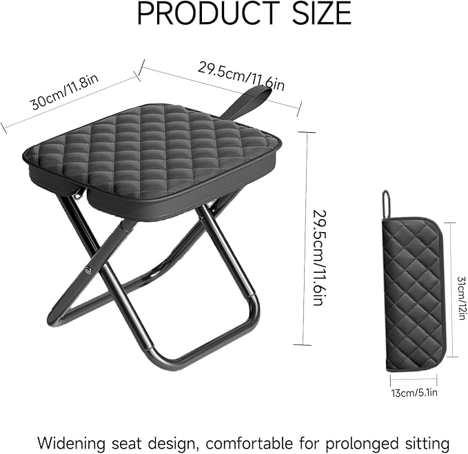 11.8 Foldable Backpack Stool Carbon Steel Collapsible Portable Pocket Chair Thickened Folding Camp Stool 350lbs for Adults Hiking Purse Stools Black