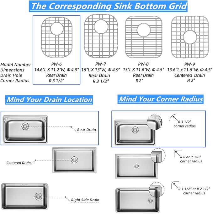 Kitchen Sink Bottom Grid Protector 304 Stainless Steel Sink Grate with Rear Drain Universal Metal Sink Rack 14.6 X 11.2
