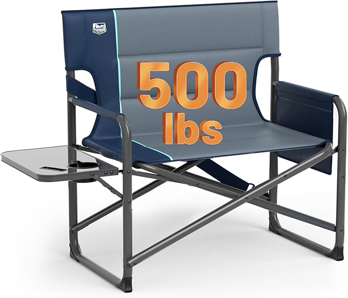 Timber Ridge XXL Director’s Chair – Heavy Duty Folding Camping Chair for Adults 500 lb Capacity Extra Wide Padded Seat for Camping Sports Lawn Courtyard and Outdoor Use Blue