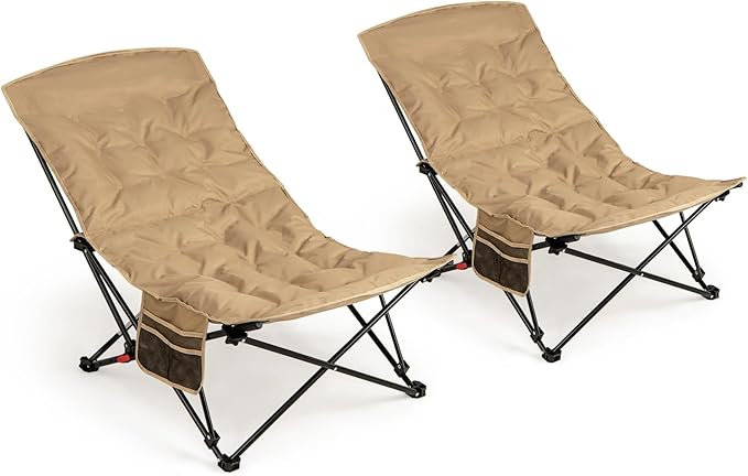 Tangkula Padded Camping Chairs Set of 2 Portable Folding Lawn Chair with Adjustable Backrest Padded Seat Carrying Bag Heavy-Duty Frame for Camp Beach Lawn Fishing Travel Sports 500 LBS Capacity