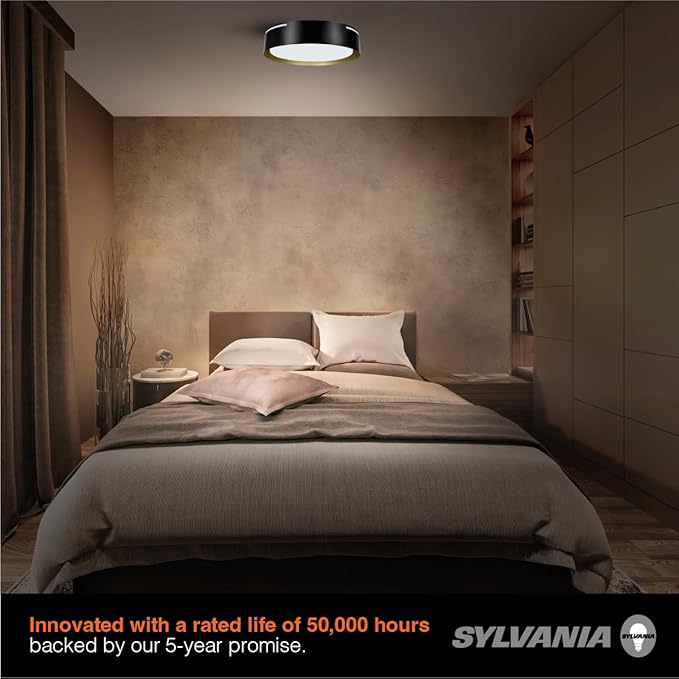 Sylvania 13 Flushmount Ceiling Light Luminaire 42.5W 5 CCT 2700/3000/3500/4000/5000K Dimmable 1400 LMS Black/White - 1 Pack (63470)