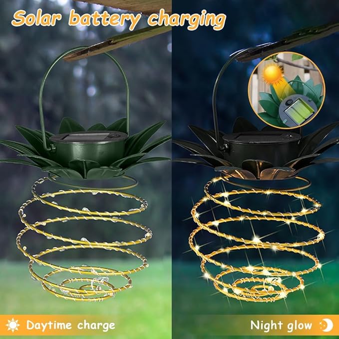 4 Pack Outdoor Solar Hanging Lantern Lights - 60LED Waterproof Solar Pineapple Light Outdoor for GardenYard Porch Lawn Backyard Landscape Pathway Patio Outside Gardening