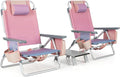 GYMAX Beach Chairs Backpack Camping Chair with Armrest Cooler Bag Cup Holder Towel Bar &amp Side Pockets Sunbath Sling Tanning Lounge Folding Layout Chair (with Table Pink)
