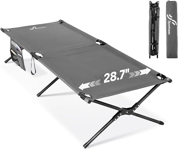 Sportneer Camping Cot 78.3x28.7x14.6 Sturdy 6-Leg Foldable Guest Bed for Adults with Storage Bag &amp Side Pocket Compact Portable Design 330 LBS Support