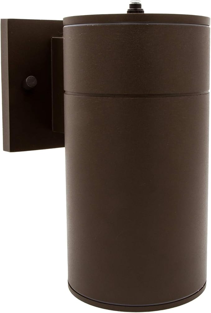 Maxxima Cylinder LED Outdoor Wall Light Modern Wall Wash 12 Watt 840 Lumens 3000K Warm White Sconce Dusk to Dawn Sensor Brown