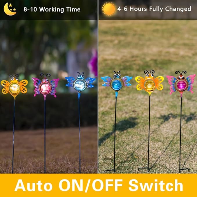 Decorative Solar Lights Outdoor Solar Bee Lights 3 PcsGarden Decorative Stake Lights for Pathway Yard Lawn Decoration Mothers Day Mom Gifts