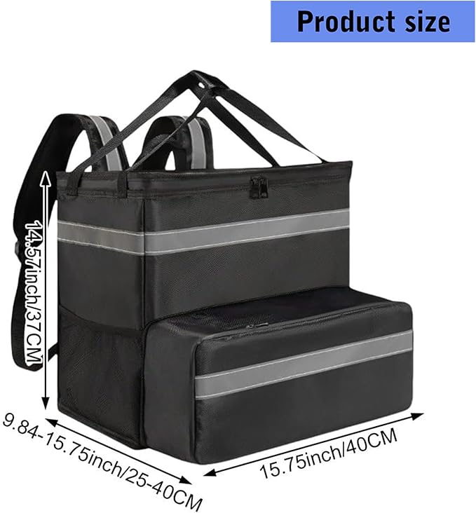 Insulated Pizza Backpack Extendable Compartment Warm Coating for Food Transport