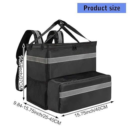 Pffiocix Commercial Grade Pizza Delivery Backpack Ventilated Net Cushioned Back Support - Insulated Expandable Secure Food Transport