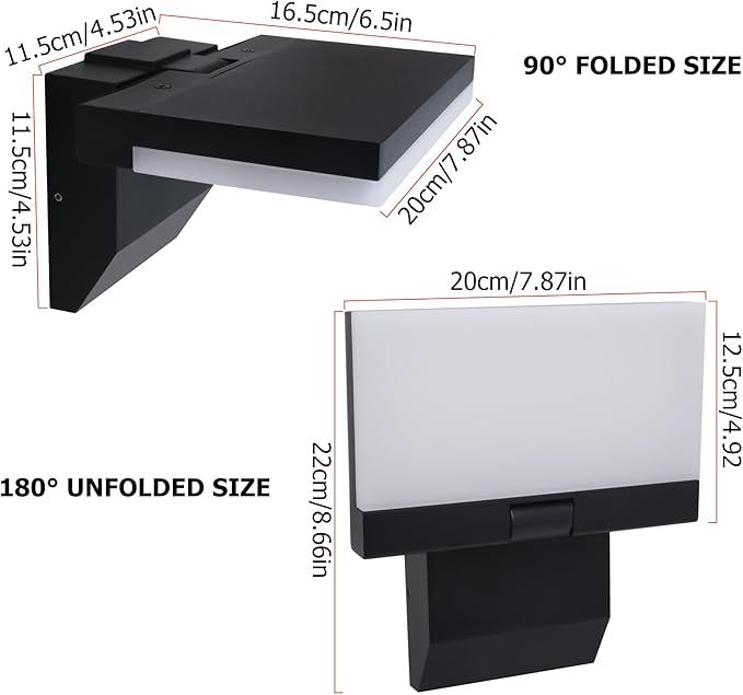 Modern Outdoor Wall Light 18W 1980LM Black Aluminum Patio Wall Sconce IP65 Waterproof LED Porch Lights 3000K Foldable Exterior Lighting Fixtures for House Garden Garage