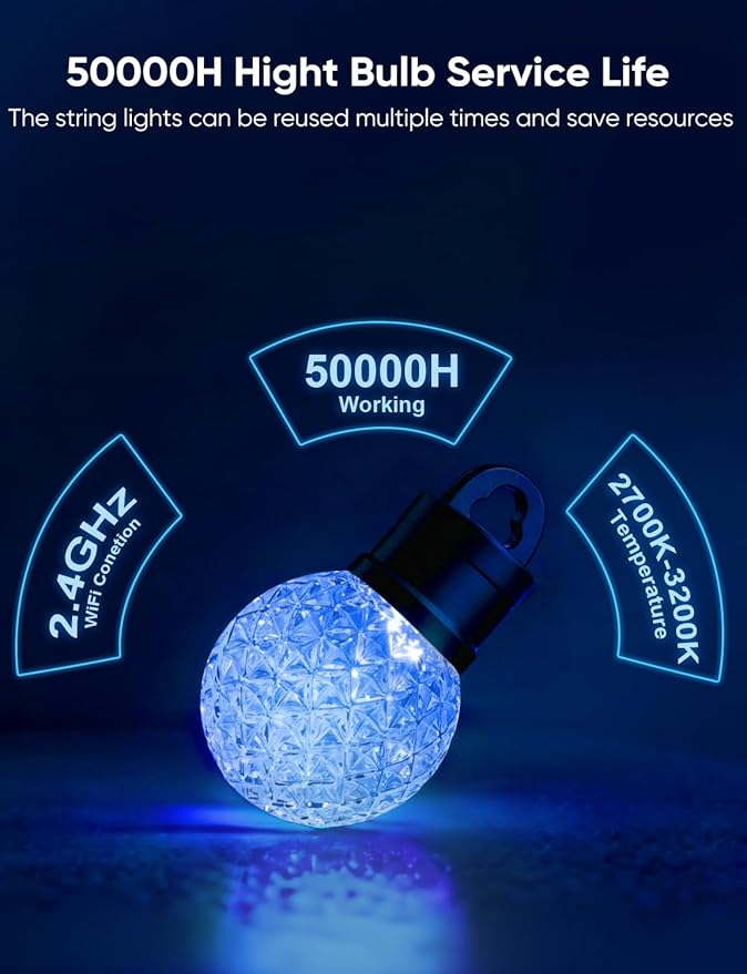 APPECK Outdoor String Lights 100ft RGBW Color Changing Patio Lights with 50 Dimmable LED Bulbs 111 Scene Modes IP65 Waterproof Lighting for Outside Party Backyard Pool Compatible with Alexa