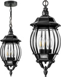 VIANIS 3-Light Large Pendant Light Fixtures Modern Exterior Hanging Lantern Light Waterpoof Matter Black Outdoor Chandelier for Porch with Adjustable Chain Outdoor Ceiling Lights for Front Patio