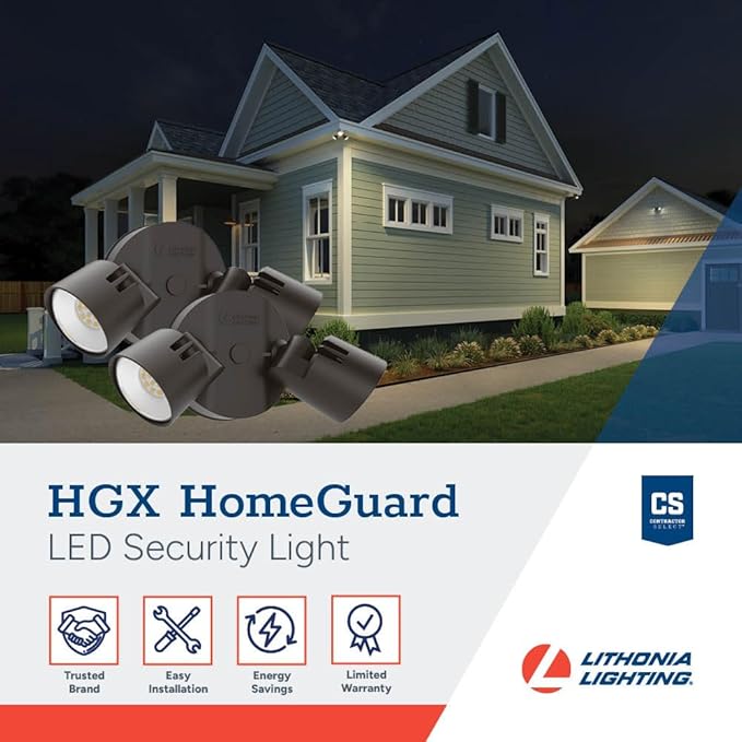 Lithonia Lighting HomeGuard 2-Light LED Outdoor Flood Lights Wall or Ceiling Mount Outdoor Lights 4000K Cool White Round Heads Dark Bronze 2-Pack (HGX LED 2RH 40K 120 DDB CP2 M2)