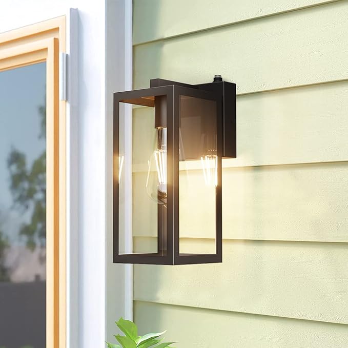 Aipsun Dusk to Dawn Sensor Outdoor Wall Lantern Black Exterior Wall Sconce LightingOutdoor Wall Sconce Wall Mount with Clear Glass Shade for EntrywayPorchDoorway(Bulb Not Included)