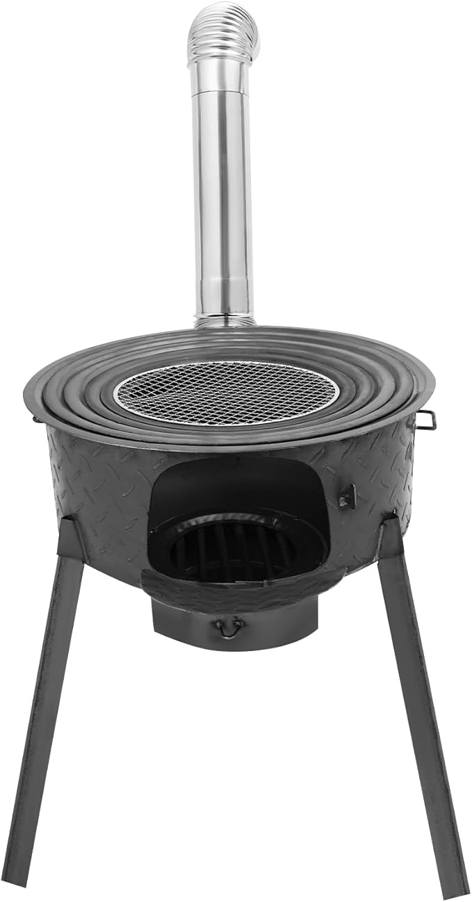 Multifunction Wood Burning Stove With Grill Rack Camping Wood Stove Large Charcoal Grill With Grill Rack For Outdoor/Backyard Cooking Picnic And Barbecue. (Gray-21in+ 4 Wok Rings)