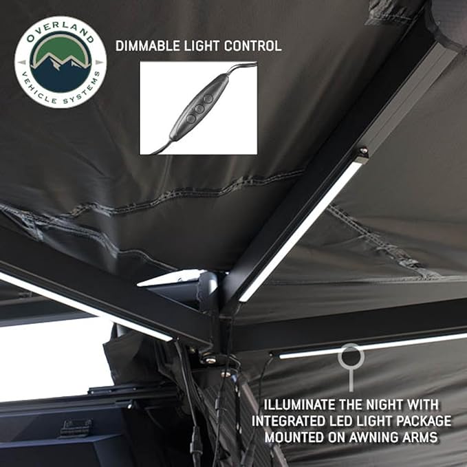 Overland Vehicle Systems - XD Nomadic 270 - Awning W/Lights &amp Black Out Passenger Side Grey Hex Black Trim &amp Black Travel Cover