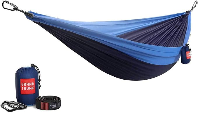GRAND TRUNK TrunkTech Double Hammock | Ultra-Strong &amp Lightweight | 11 ft Hammock with Ripstop Nylon | 500 lb Capacity | Fast-Drying &amp Weather-Resistant | Navy/Light Blue