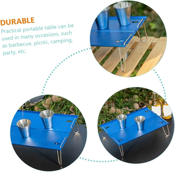 SUPVOX Small Folding Table Portable Aluminum Camping Grill Table Easy Setup Light Weight for Outdoor Activities