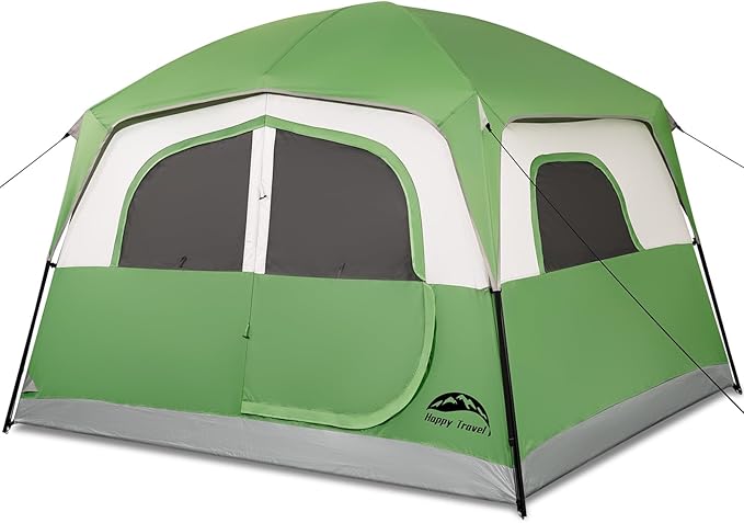 Happy Travel Tent 6 Person Tents for Camping Waterproof Easy Setup Camping Tent with Rainfly Portable Large Family Cabin Tent with 5 Large Mesh Windows and Carry Bag for Outdoor Camping &amp Hiking