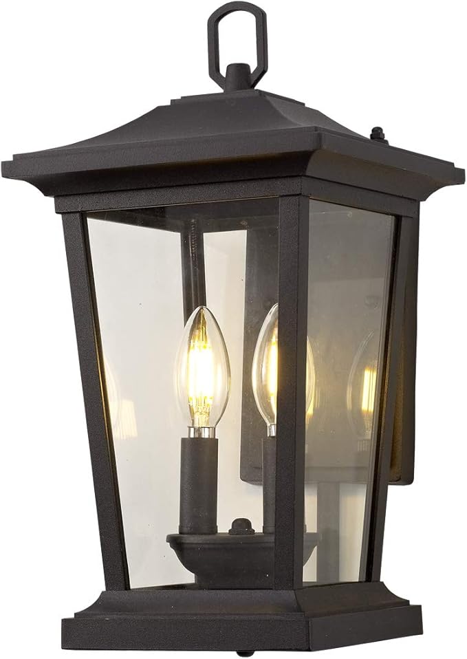 Outdoor Wall Lantern Large Exterior Waterproof Wall Sconce Light Fixture Black Anti-Rust Outside Porch Sconce Lights with Clear Glass