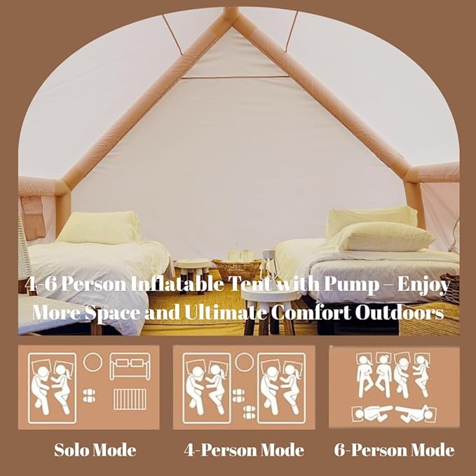 4-6 Person Inflatable Tent with PumpGlamping Tents for 4-6 Person Easy Setup 4 Season Waterproof Outdoor TentWaterproof Luxury with 2 Mesh Window.