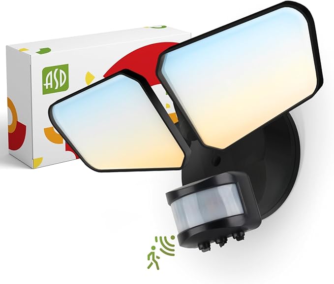 ASD LED Motion Sensor Outdoor Lights 20W 5CCT Backyard Flood Lights Outdoor Dusk to Dawn Motion Lights for Outside with Photocell Wired Security Lighting for Porch House Garage UL DLC Black