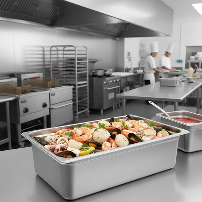 Soro Essentials- Full Size 6 Deep Stainless Steel Anti-Jamming Steam Table Pan 22 Gauge- Chafer Food Pan Stackable Anti-Jam Steam Pans for Hotel Restaurant Supplies Party Buffet Event Catering