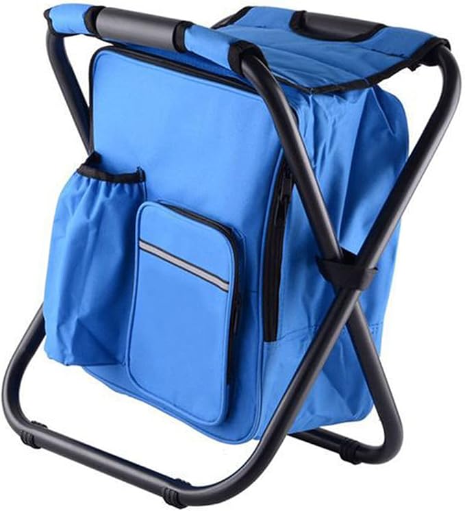 Folding Camping Chair Stool Backpack with Cooler Insulated Picnic Bag Backpack Cooler Chair Foldable Camping Fishing Stool for Travel Beach Hiking Picnic ﻿ (Blue)